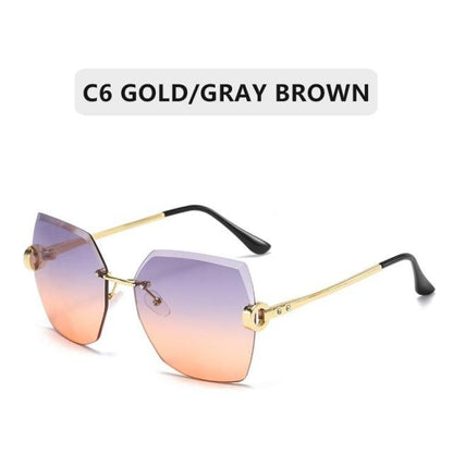 Classic Rimless Sunglasses Women Metal Frame Diamond Cutting Lens Sunglasses For Women New Fashion Black Color New Retro Sun Glasses For Women New Summer Style Sun glasses For Female Famous Style Frames