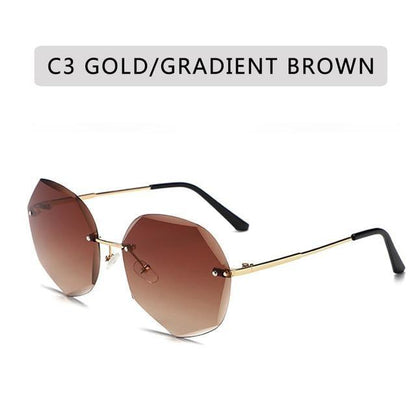 Classic Rimless Sunglasses Women Metal Frame Diamond Cutting Lens Sunglasses For Women New Fashion Black Color New Retro Sun Glasses For Women New Summer Style Sun glasses For Female Famous Style Frames