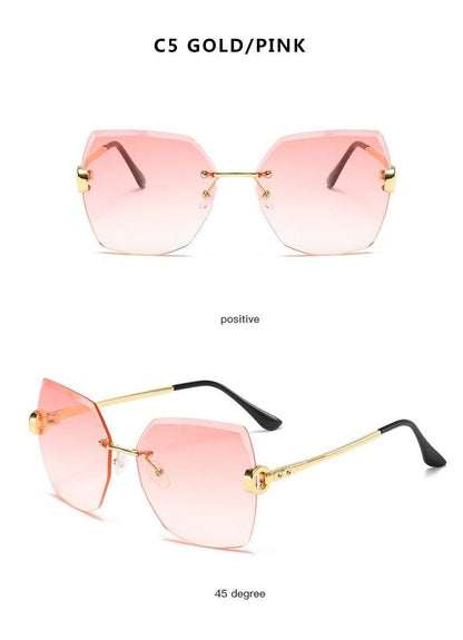 Classic Rimless Sunglasses Women Metal Frame Diamond Cutting Lens Sunglasses For Women New Fashion Black Color New Retro Sun Glasses For Women New Summer Style Sun glasses For Female Famous Style Frames