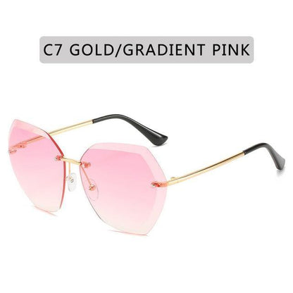 Classic Rimless Sunglasses Women Metal Frame Diamond Cutting Lens Sunglasses For Women New Fashion Black Color New Retro Sun Glasses For Women New Summer Style Sun glasses For Female Famous Style Frames