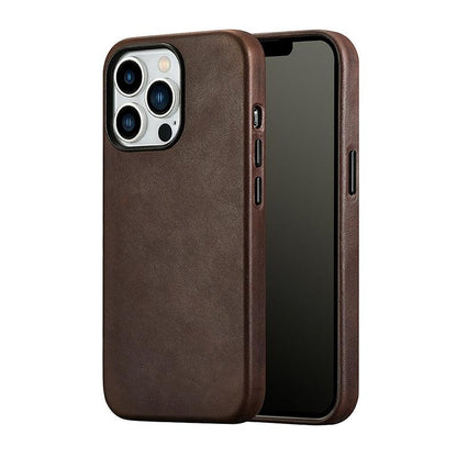 Classic Simple Brown Black Shockproof Drop Proof Phone Case Protective Genuine Leather Case for iPhone 13 Pro Max Business Case for iPhone 13 Mini Classic Magnetic Charging Phone Back Cover