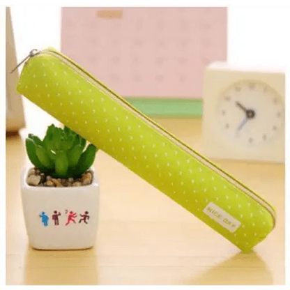 Classic Simple Candy Color Slim Canvas Pencil Pouch Pencil Bag For School Office Dot Printed Students Pencil Case