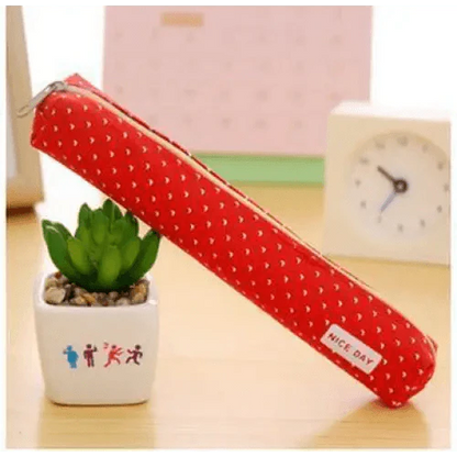 Classic Simple Candy Color Slim Canvas Pencil Pouch Pencil Bag For School Office Dot Printed Students Pencil Case