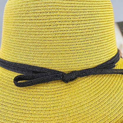 Classic Style Straw Hat Women Foldable Traveling Summer Women's Big Sun Hat Vintage Design Wide Side Straw Hat Female Summer Beach Hat Holiday Party Cap 56-58CM