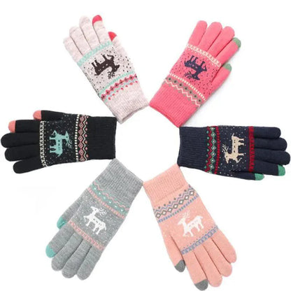Colorful Christmas Deer Printed Warm Autumn Winter Comfortable Gloves For Men Women Cute Unisex Stylish Design Soft Full Finger Gloves