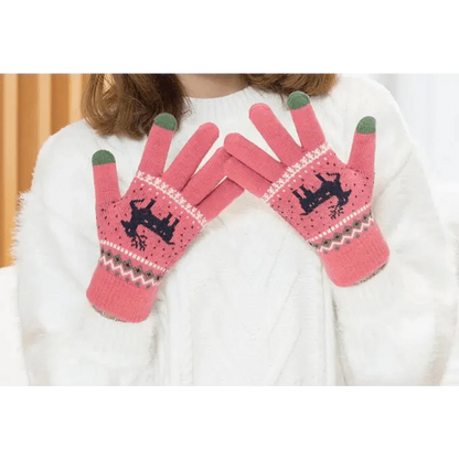 Colorful Christmas Deer Printed Warm Autumn Winter Comfortable Gloves For Men Women Cute Unisex Stylish Design Soft Full Finger Gloves