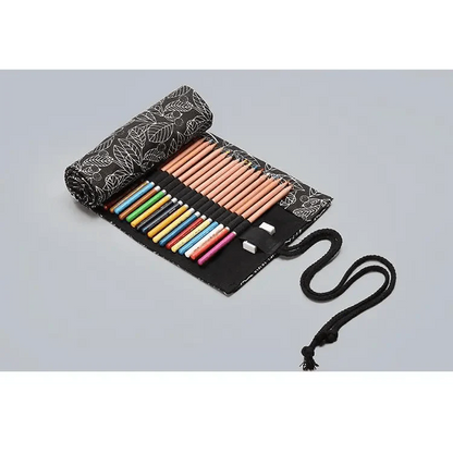 Colorful Roll Up Pencil Case Canvas Flowers Style Colored Pencils Wrap Multi-Purpose Pen Holder Cute Case