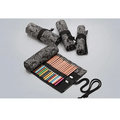 Colorful Roll Up Pencil Case Canvas Flowers Style Colored Pencils Wrap Multi-Purpose Pen Holder Cute Case