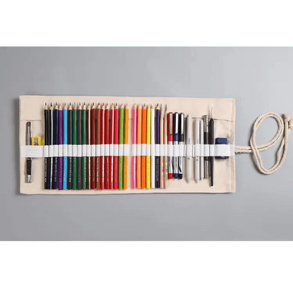 Colorful Roll Up Pencil Case Canvas Flowers Style Colored Pencils Wrap Multi-Purpose Pen Holder Cute Case