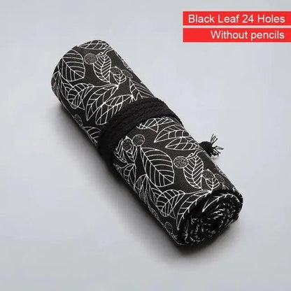 Colorful Roll Up Pencil Case Canvas Flowers Style Colored Pencils Wrap Multi-Purpose Pen Holder Cute Case