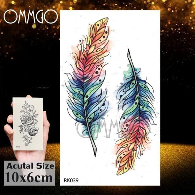 Colorful Tribal Tattoo Feather Temporary Tattoos Custom Waterproof Modern Tatoos Luxury Design