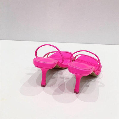 Colorful Women Sandals Slides Slippers Square Open Toe Slip On Thin Mid Heels Pumps Casual Narrow Band Open Toe Sandals Flip Flops Slip On Fashion Dress Heels Back High Heel Slide Slipper