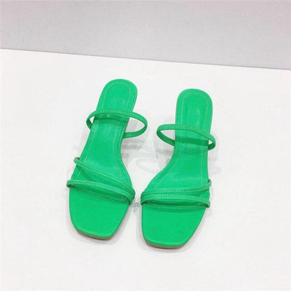 Colorful Women Sandals Slides Slippers Square Open Toe Slip On Thin Mid Heels Pumps Casual Narrow Band Open Toe Sandals Flip Flops Slip On Fashion Dress Heels Back High Heel Slide Slipper