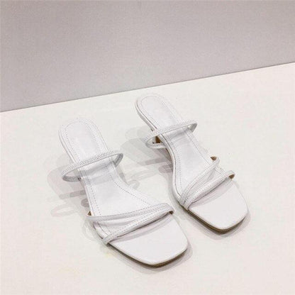 Colorful Women Sandals Slides Slippers Square Open Toe Slip On Thin Mid Heels Pumps Casual Narrow Band Open Toe Sandals Flip Flops Slip On Fashion Dress Heels Back High Heel Slide Slipper