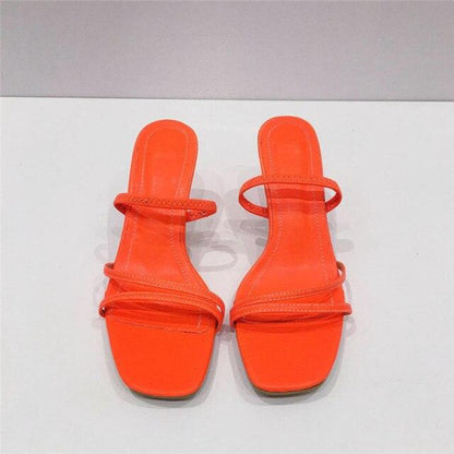 Colorful Women Sandals Slides Slippers Square Open Toe Slip On Thin Mid Heels Pumps Casual Narrow Band Open Toe Sandals Flip Flops Slip On Fashion Dress Heels Back High Heel Slide Slipper