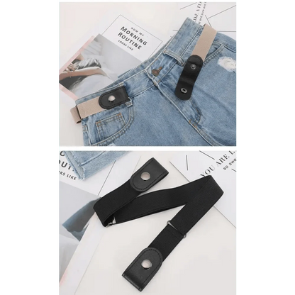 Cool Buckle-Free Stretch Elastic Waist Belt Unisex Style No Buckle Fashion Waistbands For Men And Women Simple Black Stretch Belt Invisible Elastic Belt For Jeans Pants Dresses