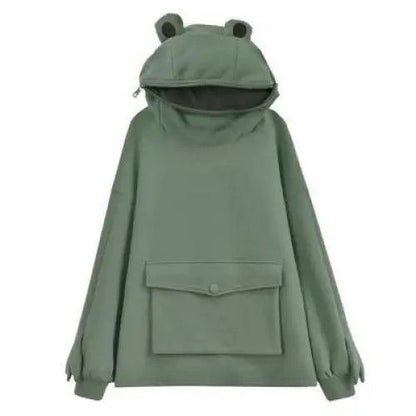 Cool Women Hoodie Perfect Sleeping Frog Pullover Winter Sense Hooded Modern Casual Sweatshirts Cute Funny Style Comfortable Frog Pullover Hoodie For Women