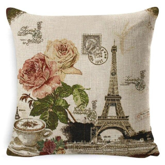 Cotton Linen Cushion Cover Retro Vintage Franch Paris Tower Pillow Cover Paris Linen Square Throw Pillow Case Decorative Durable Eiffel Tower Throw Pillow Covers For Couch Sofa Bed Throw Pillowcase Home Decor 45x45CM