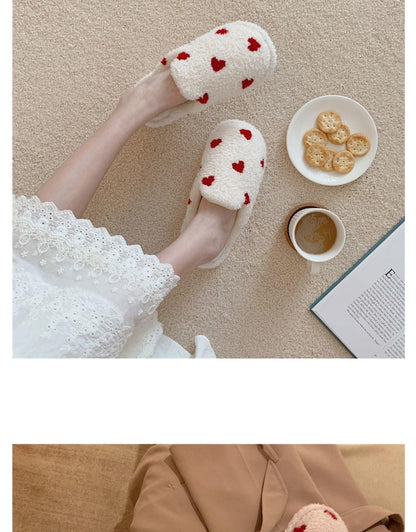 Cotton Slippers Women's Autumn Winter Fashion Style Plush Indoor Warm Women's Shoes Warm Slippers Memory Foam Cotton Home Slippers Soft Plush House Heart Cute Design Slippers