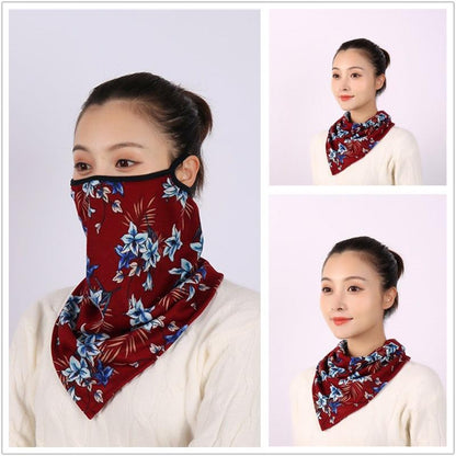 Cotton Women Mask Scarf Face Mascarillas Wraps Floral Print Lady Warm Neck Scarves Foulard Bandana Reusable Outdoor Riding Masks Scarf Neck Gaiter Headwear Headband Head Wrap Scarf Mask Neck Ear Warmers Headbands Perfect Bandana