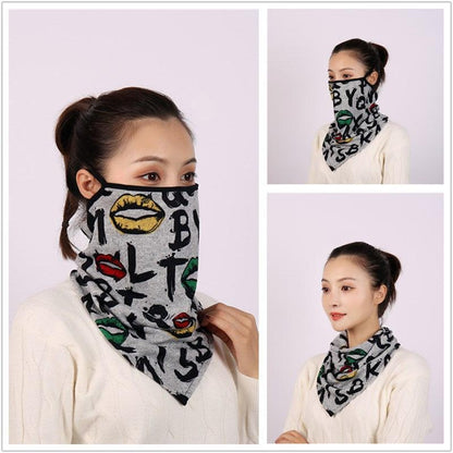 Cotton Women Mask Scarf Face Mascarillas Wraps Floral Print Lady Warm Neck Scarves Foulard Bandana Reusable Outdoor Riding Masks Scarf Neck Gaiter Headwear Headband Head Wrap Scarf Mask Neck Ear Warmers Headbands Perfect Bandana