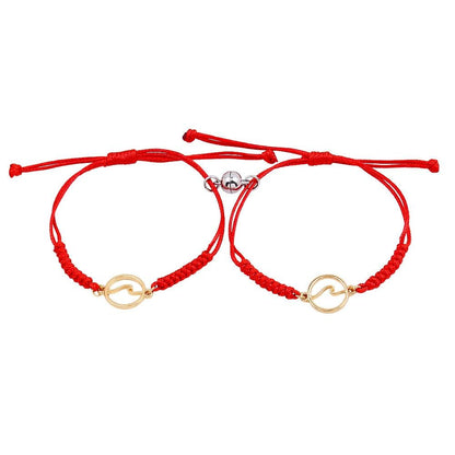 Couple Magnets Bracelets Ocean Waves Charm Pinky Promise Bracelets Adjustable For Women Men Friendship Valentine's Day Couple Bracelet For Women Love Friendship Rope Braided Distance Bangle Magnetic Bracelets Paired Jewelry Bracelet