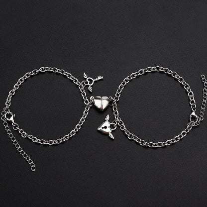 Couples Heart Shaped Magnet Attraction Bracelet Stainless Steel Angel Wing Lock Chain Heart Shape Magnet Charm Matching Magnetic Link Chain Bracelet For Women Men Gift For Valentines Day