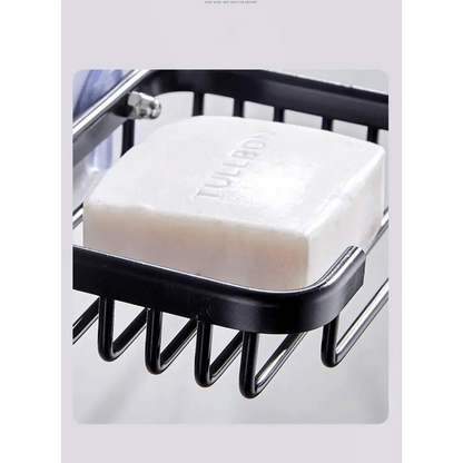 Creative Drill Free Soap Dish Holder Wall Mounted Storage Rack Toilet Soap Box Sponge Dish Bathroom Accessories Soap Dish Holder with Loofah Bath Sponge Towel Razor Holder for Bathroom Shower Kitchen Adhesive Wall Mounted No Drilling