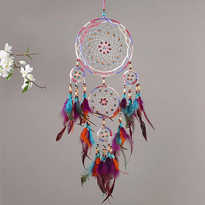 Creative Handmade Five-ring Dream Catcher Pendant Living Room Bedroom Decor Beautiful Hanging Ornament Elegant Wall Art Decoration For Windows Balcony Bedroom & Wedding Party Gift For Girls  Kids