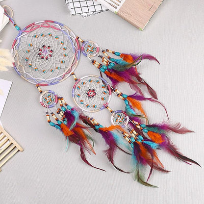 Creative Handmade Five-ring Dream Catcher Pendant Living Room Bedroom Decor Beautiful Hanging Ornament Elegant Wall Art Decoration For Windows Balcony Bedroom & Wedding Party Gift For Girls  Kids