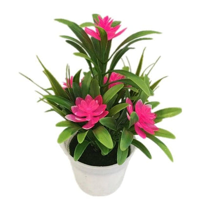 Creative Mini Artificial Fake Flower Potted Bonsai for Christmas New Year Wedding Party Garden Resturant Table Home Decor Mini Potted Plastic Succulents for Home Office Room Decor