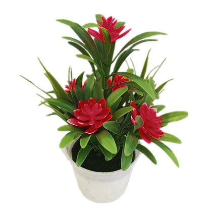 Creative Mini Artificial Fake Flower Potted Bonsai for Christmas New Year Wedding Party Garden Resturant Table Home Decor Mini Potted Plastic Succulents for Home Office Room Decor