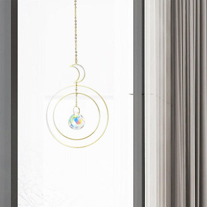 Crystal Ball Star Moon Sun Ring Rainbow Catcher Crystal Pendant Hanging Crystal Sun catcher Ornament Prism Stone Beads Ornament Home Window Wind-chimes Car Decoration