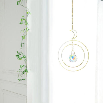 Crystal Ball Star Moon Sun Ring Rainbow Catcher Crystal Pendant Hanging Crystal Sun catcher Ornament Prism Stone Beads Ornament Home Window Wind-chimes Car Decoration