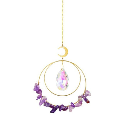 Crystal Ball Star Moon Sun Ring Rainbow Catcher Crystal Pendant Hanging Crystal Sun catcher Ornament Prism Stone Beads Ornament Home Window Wind-chimes Car Decoration