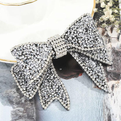 Crystal Big Bow Barrettes Hair Clips For Women Ponytail Holder Girls Hair Accessories Rhinestone Hairpins Fashion Hairgrips Band Accessories For Party