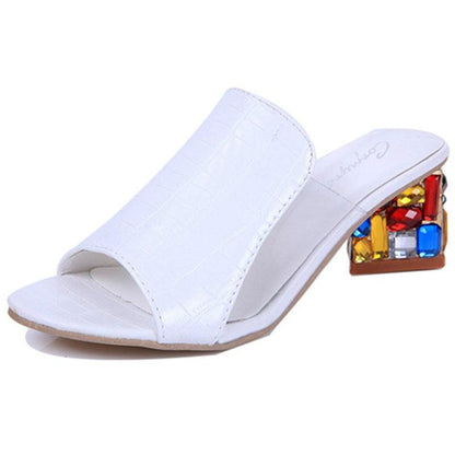 Crystal Sandals Open Toe Square Heels Spring Summer Shoes Sandals Women Footwear Low Block Heels Mules Open Toe Ankle Strap Sandals Square Toe Mixed Colors Beautiful Sandals