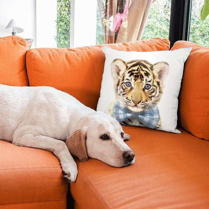 Cute Baby Animals Pattern Pillow Case Cotton Linen Cushion Cover for Home Sofa Pillow Covers, Cushion Covers Tiger Bunny Rabbit Horse Sheep Bear With Head Flowers Decorative Velvet Pillow Covers 45X45CM