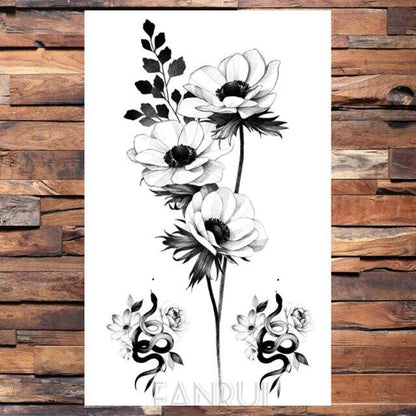 Cute Black Birds Temporary Waterproof Stickers Tattoo Flower Body Elegant Bird Butterfly Style For Womens