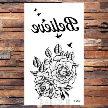 Cute Black Birds Temporary Waterproof Stickers Tattoo Flower Body Elegant Bird Butterfly Style For Womens