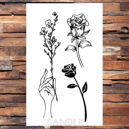 Cute Black Birds Temporary Waterproof Stickers Tattoo Flower Body Elegant Bird Butterfly Style For Womens