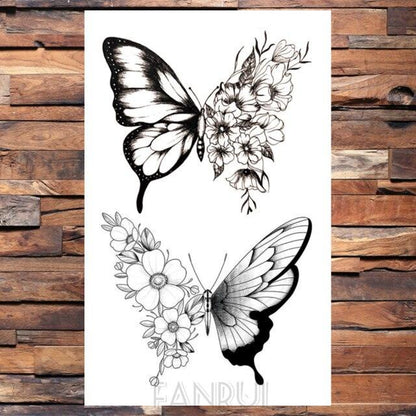 Cute Black Birds Temporary Waterproof Stickers Tattoo Flower Body Elegant Bird Butterfly Style For Womens