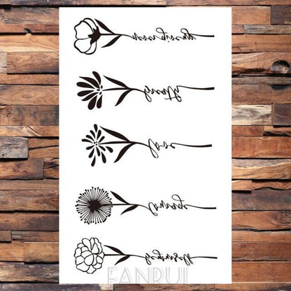 Cute Black Birds Temporary Waterproof Stickers Tattoo Flower Body Elegant Bird Butterfly Style For Womens