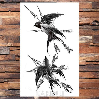 Cute Black Birds Temporary Waterproof Stickers Tattoo Flower Body Elegant Bird Butterfly Style For Womens