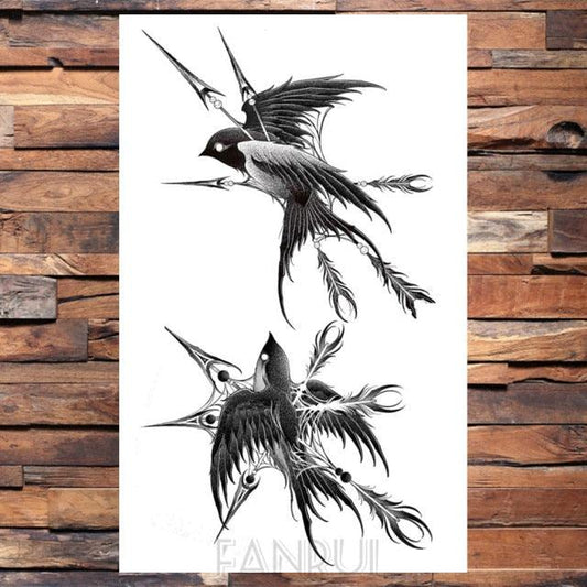 Cute Black Birds Temporary Waterproof Stickers Tattoo Flower Body Elegant Bird Butterfly Style For Womens