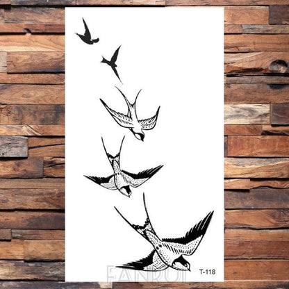 Cute Black Birds Temporary Waterproof Stickers Tattoo Flower Body Elegant Bird Butterfly Style For Womens