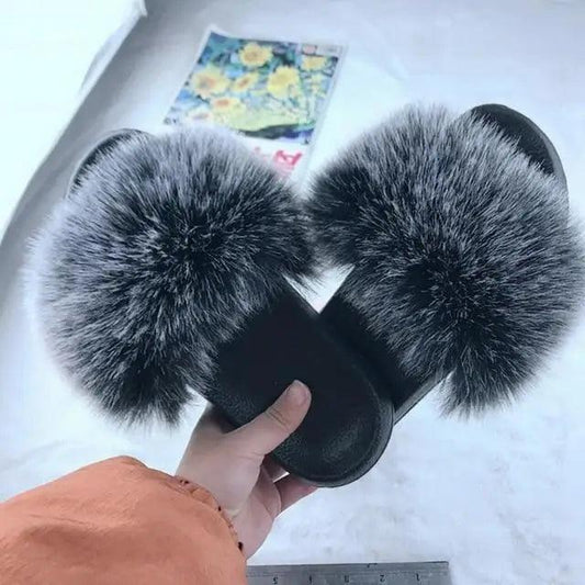 Cute Fluffy Ladies Indoor Warm Slippers Furry Luxury Flip Flops Women's Fashion Flat Soft Flip Flops