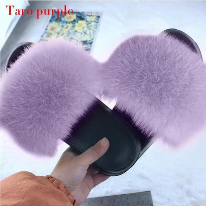 Cute Fluffy Ladies Indoor Warm Slippers Furry Luxury Flip Flops   Women's Fashion Flat Soft Flip Flops