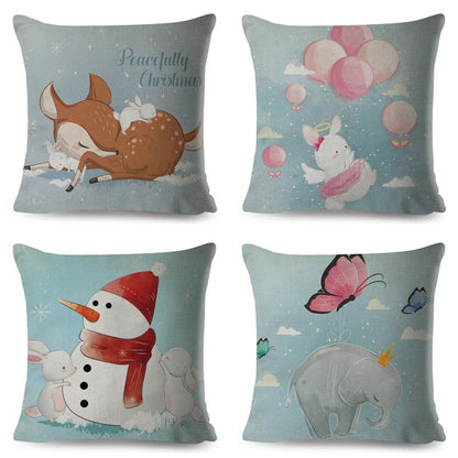 Cute Pillow Cover Cartoon Giraffe Fox Reindeer Animal Nordic Polyester Cotton Cushion Cover For Sofa Home Kids Room Decor Throw Pillow Cases Cartoon Animal Woodland Decorative Cotton Cushion Cover Home Baby Room Decor Standard Pillowcase