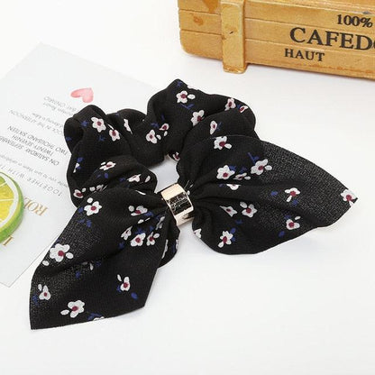 Cute Rabbit Ear Striped Metal Buckle Hair Scrunchies Elastic Hair Bands Ties Rope Bands Ponytail Bands Gorgeous Hair Accessories For Women